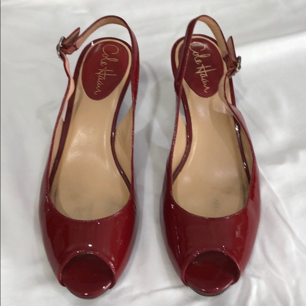 Cole Haan Red Patent Leather Slingback Heels
